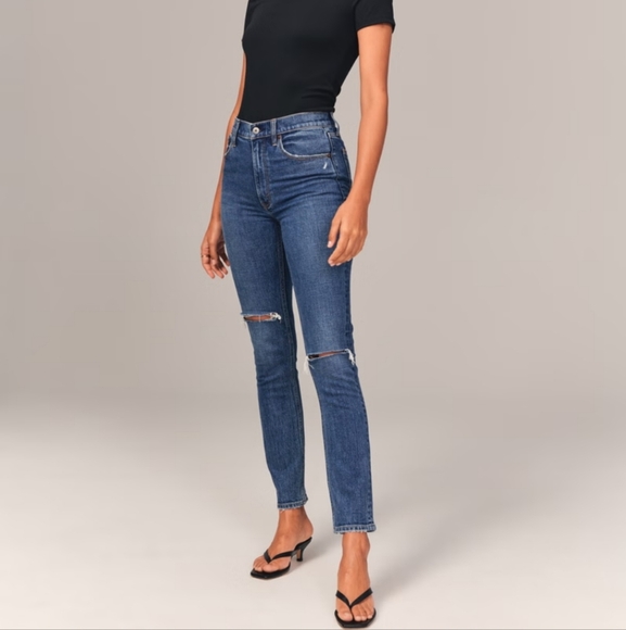Abercrombie & Fitch Curve Love The Skinny High Rise Distressed Jeans Size 25 - Picture 1 of 10